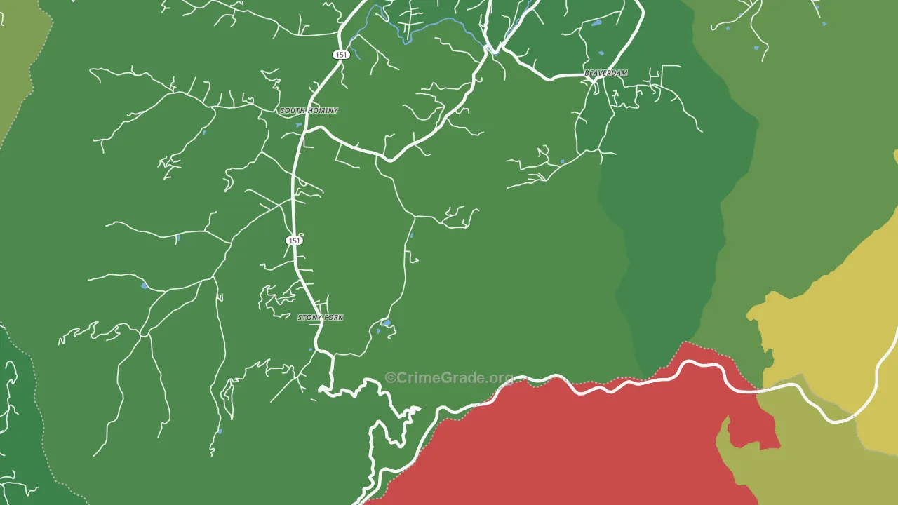 Stony Fork, NC Map of Theft Rates