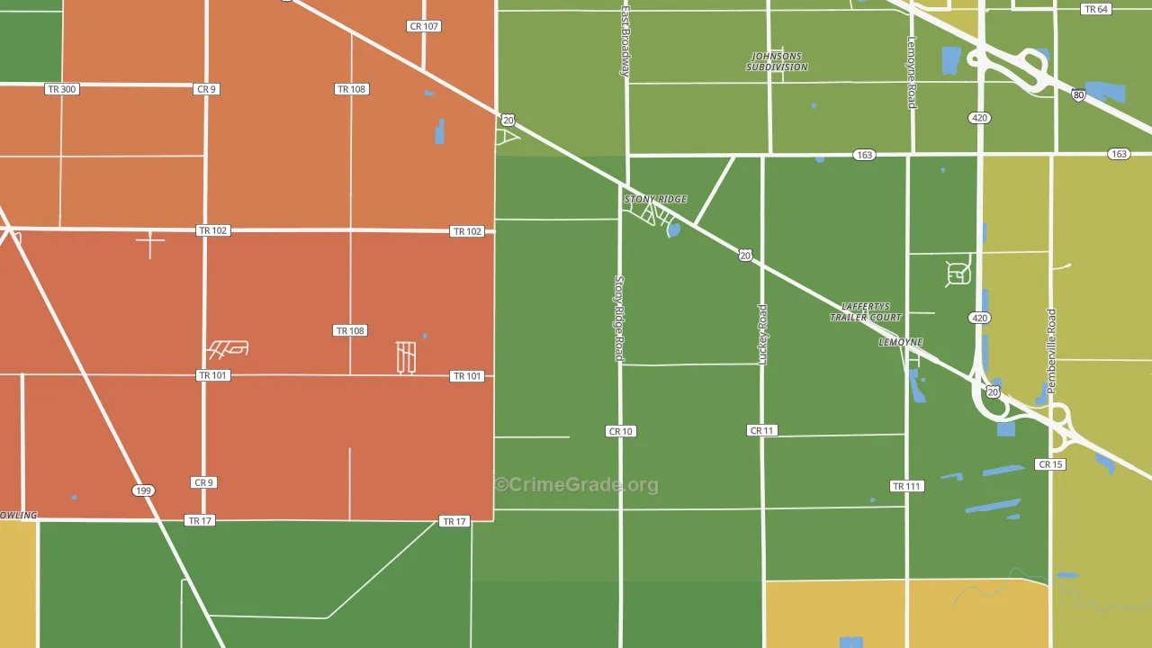 Stony Ridge, OH Map of Theft Rates