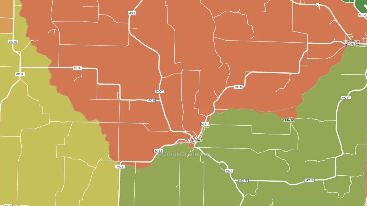 Stoutland, MO Map of Theft Rates