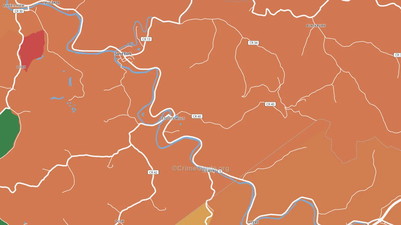 Stouts Mills, WV Map of Theft Rates