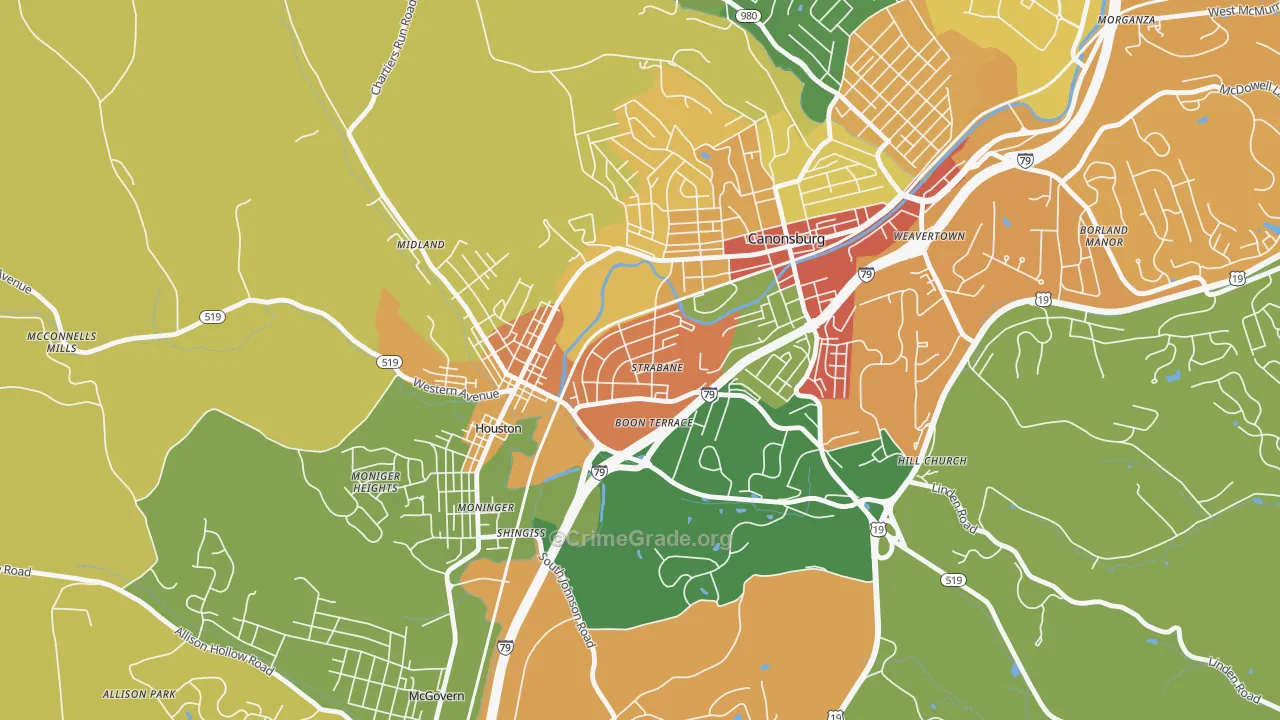 Strabane, PA Map of Theft Rates