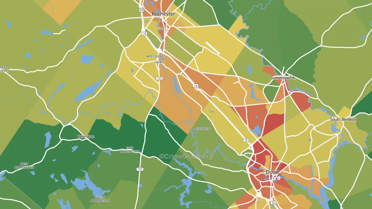 Strafford County, NH Map of Theft Rates