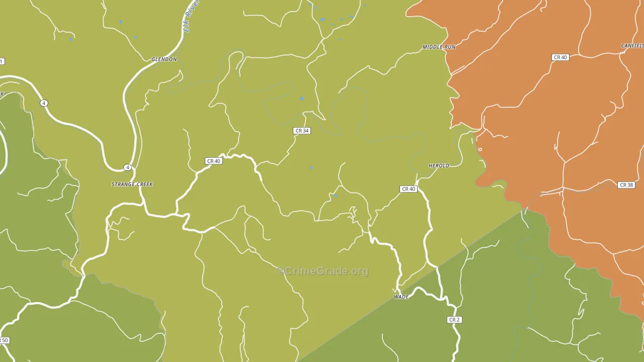Strange Creek, WV Map of Theft Rates