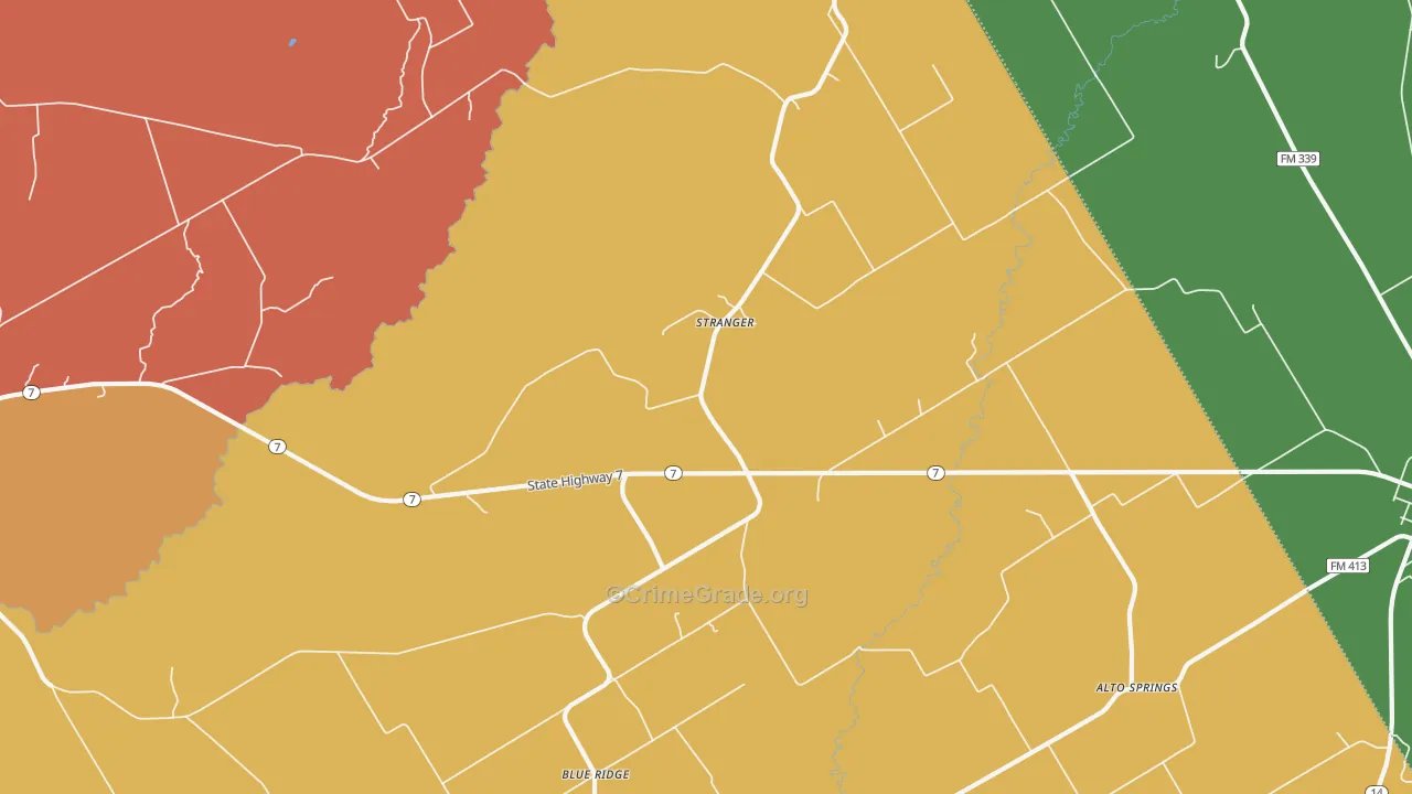 Stranger, TX Map of Theft Rates