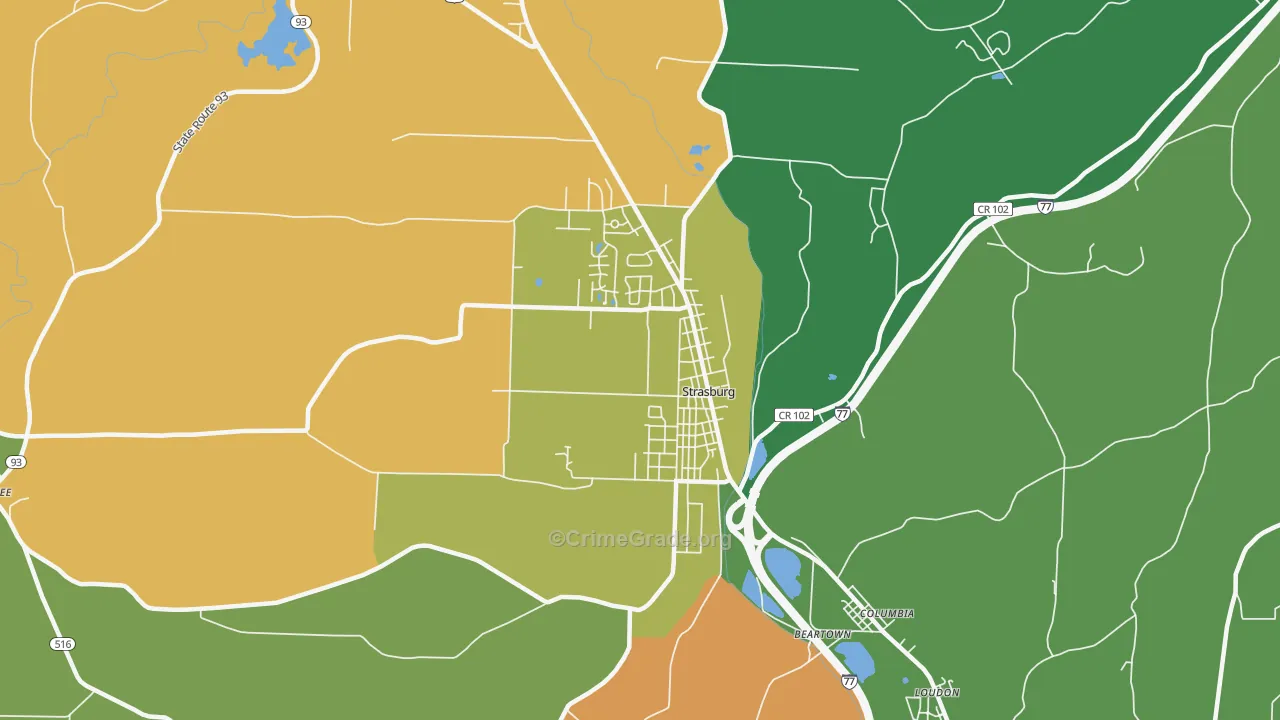Strasburg, OH Map of Theft Rates
