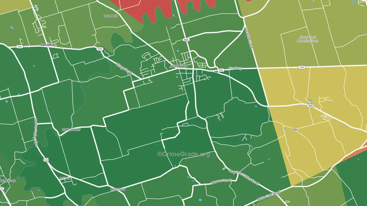 Strasburg, PA Map of Theft Rates