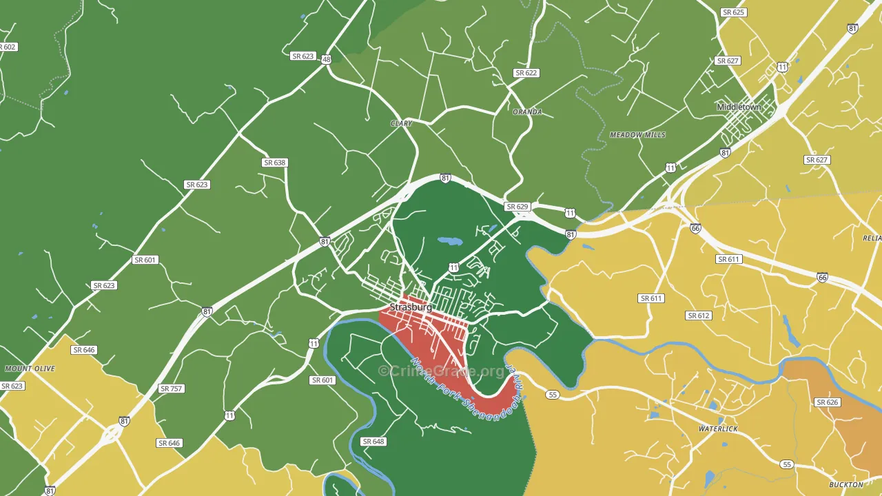 Strasburg, VA Map of Theft Rates