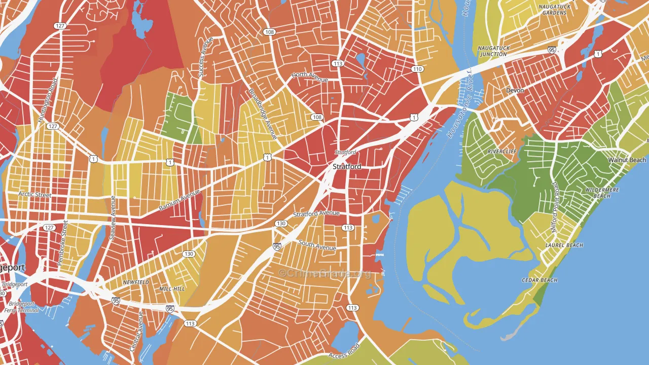 Stratford Center Historic District, Stratford, CT Map of Theft Rates