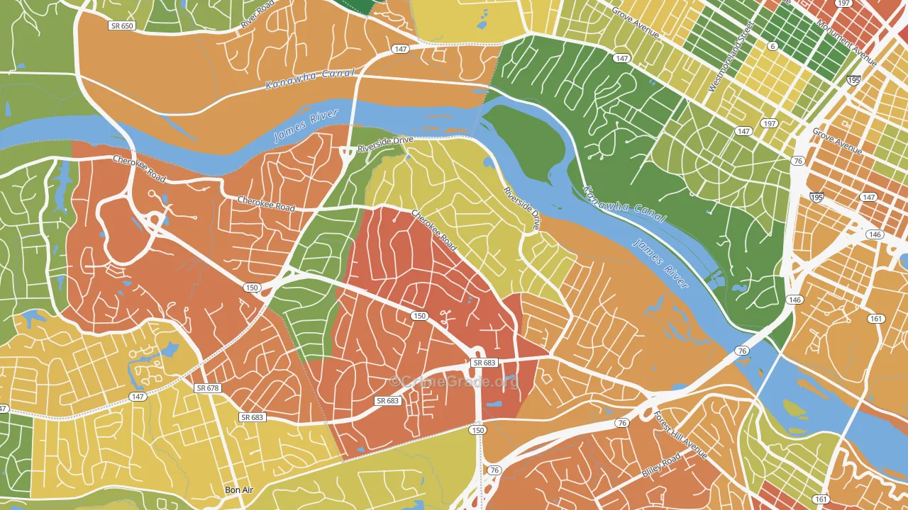 Stratford Hills, Richmond, VA Map of Theft Rates