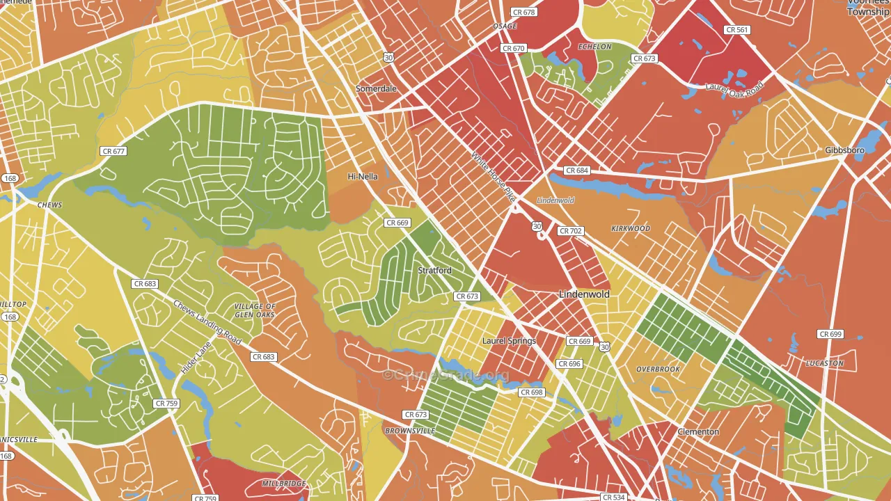 Stratford, NJ Map of Theft Rates