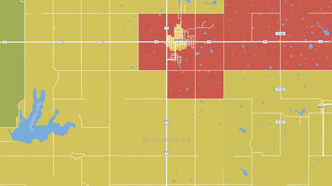 Stratford, OK Map of Theft Rates