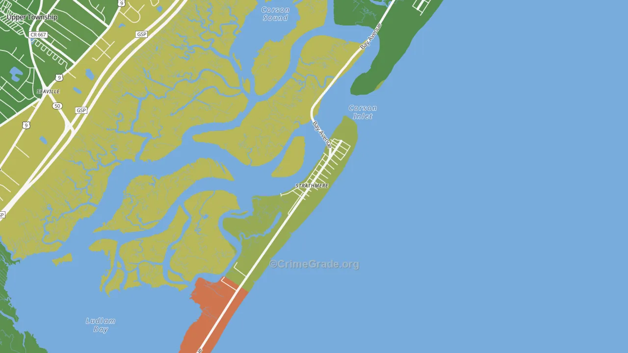 Strathmere, NJ Map of Theft Rates