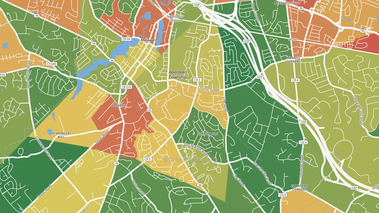 Strathmore, NJ Map of Theft Rates