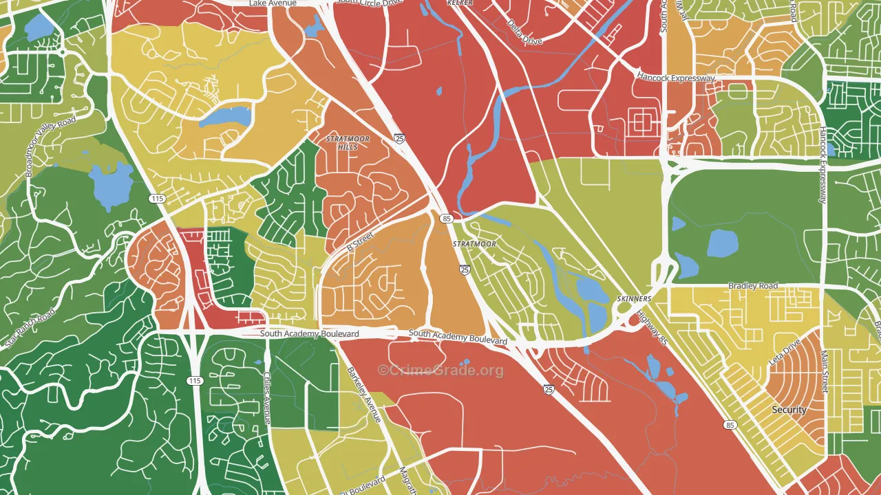 Stratmoor, CO Map of Theft Rates
