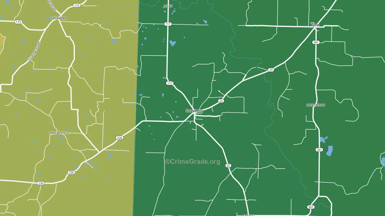 Strawberry, AR Map of Theft Rates