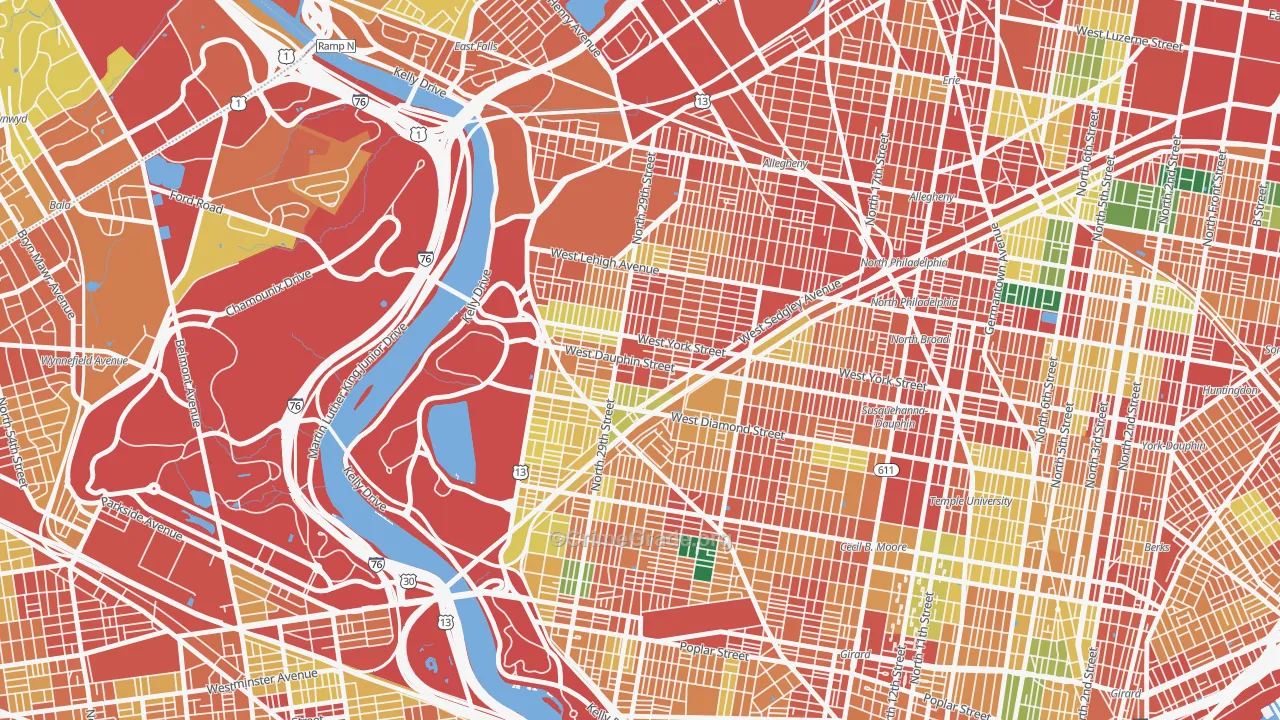 Strawberry Mansion, Philadelphia, PA Map of Theft Rates