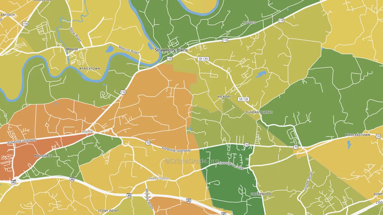 Strawberry Plains, TN Map of Theft Rates