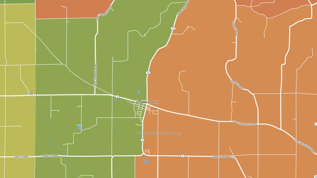 Strawberry Point, IA Map of Theft Rates