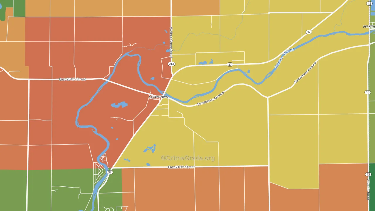 Strawtown, IN Map of Theft Rates