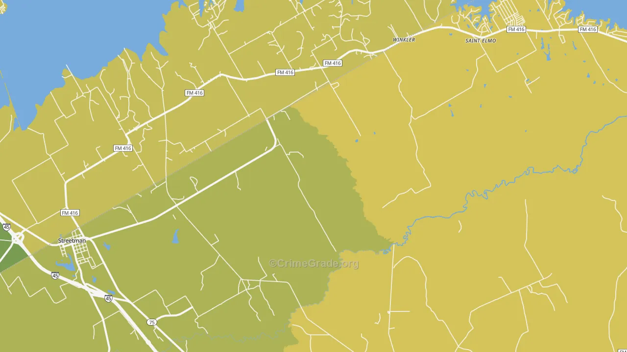 Streetman, TX Map of Theft Rates