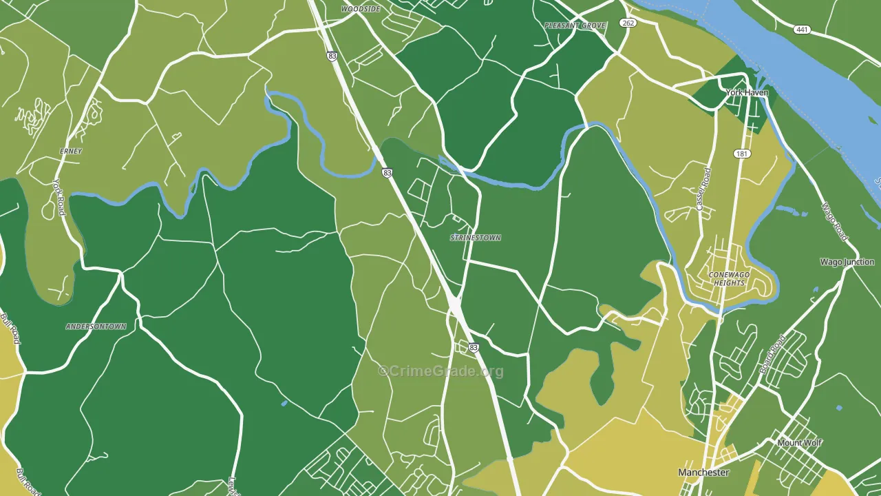 Strinestown, PA Map of Theft Rates