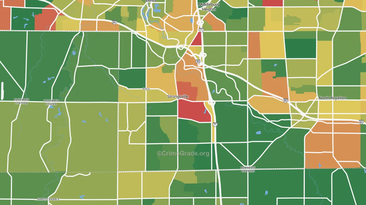 Strongsville, OH Map of Theft Rates