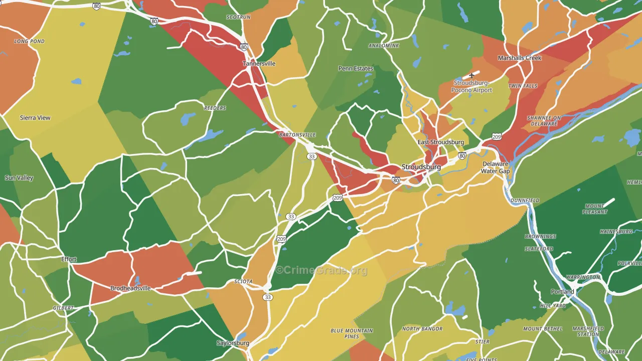Stroudsburg, PA Map of Theft Rates