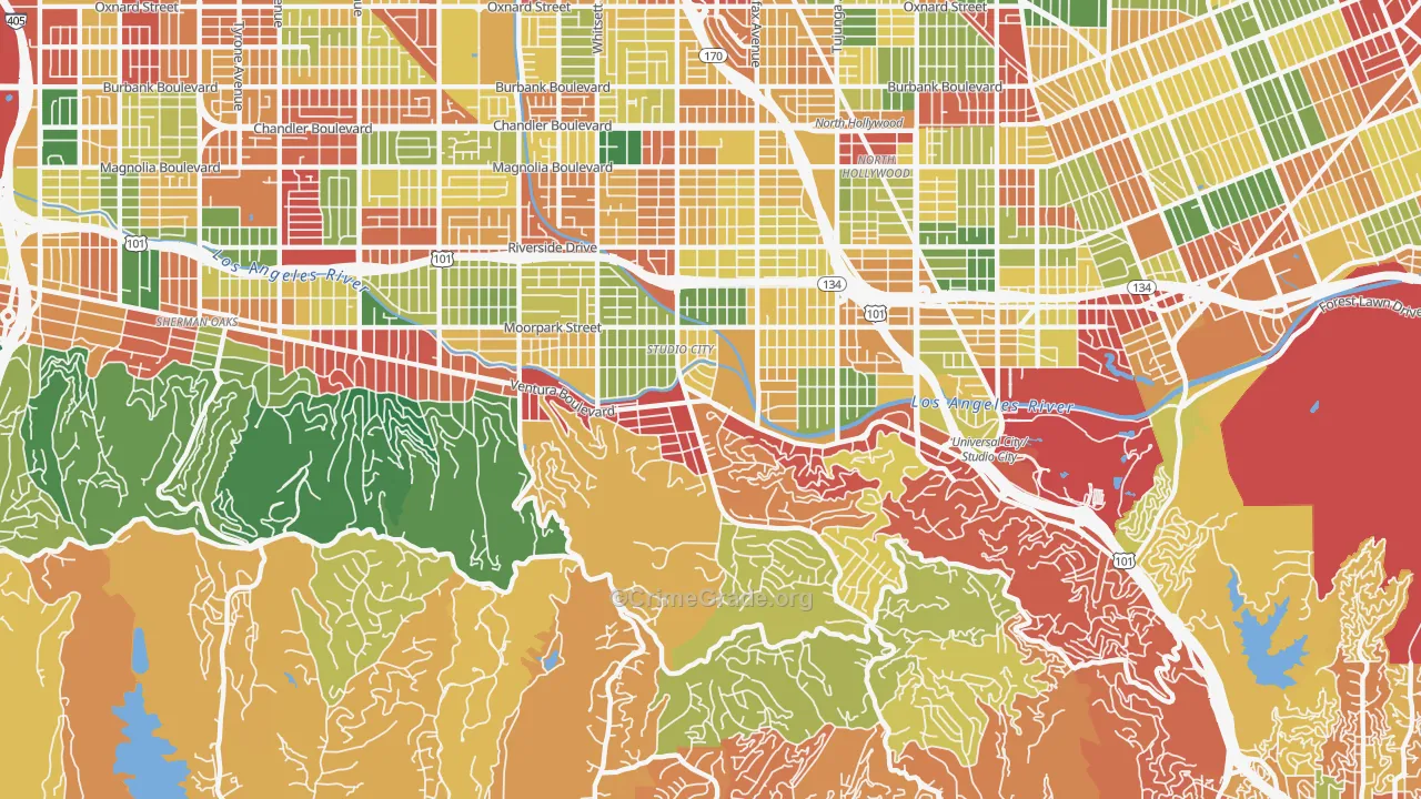 Studio City, CA Map of Theft Rates
