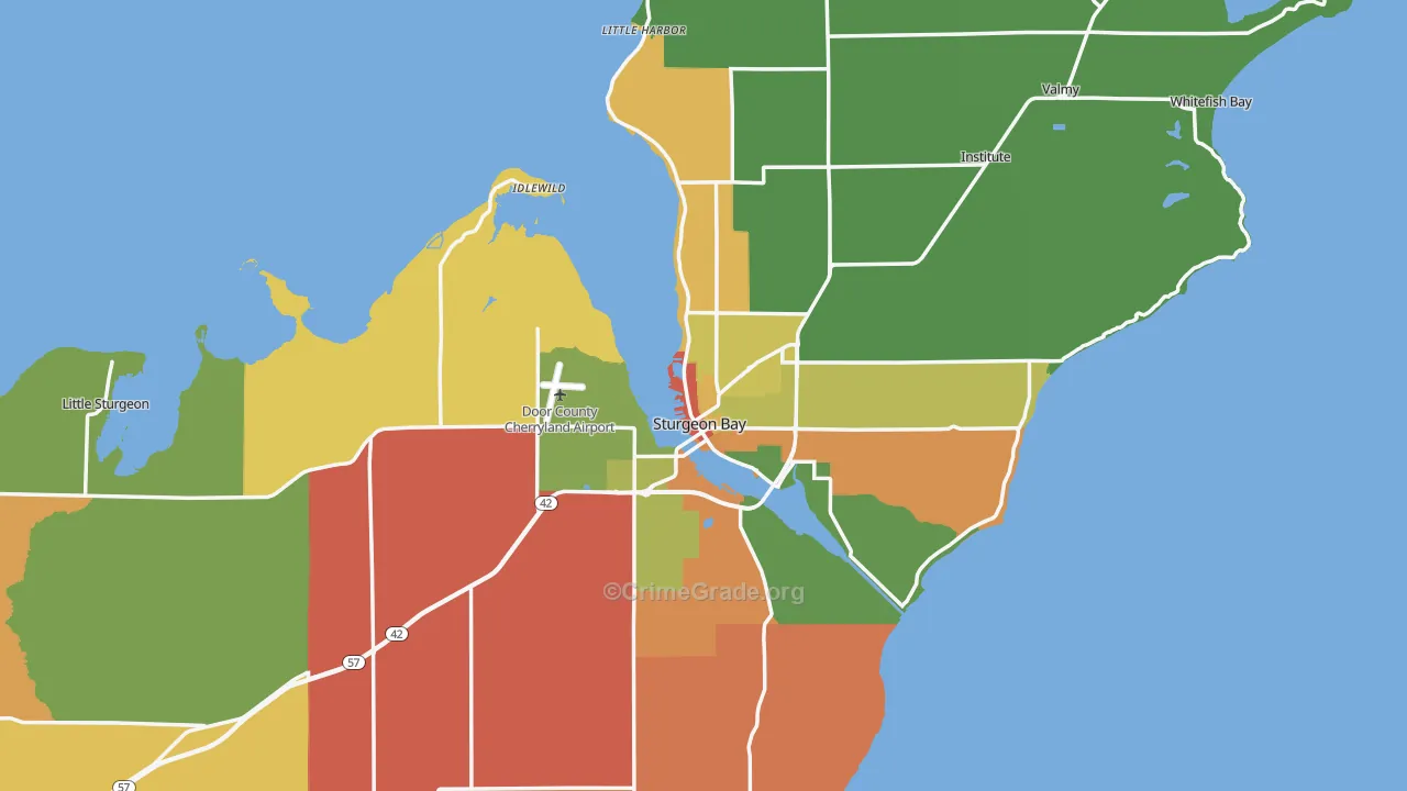 Sturgeon Bay, WI Map of Theft Rates