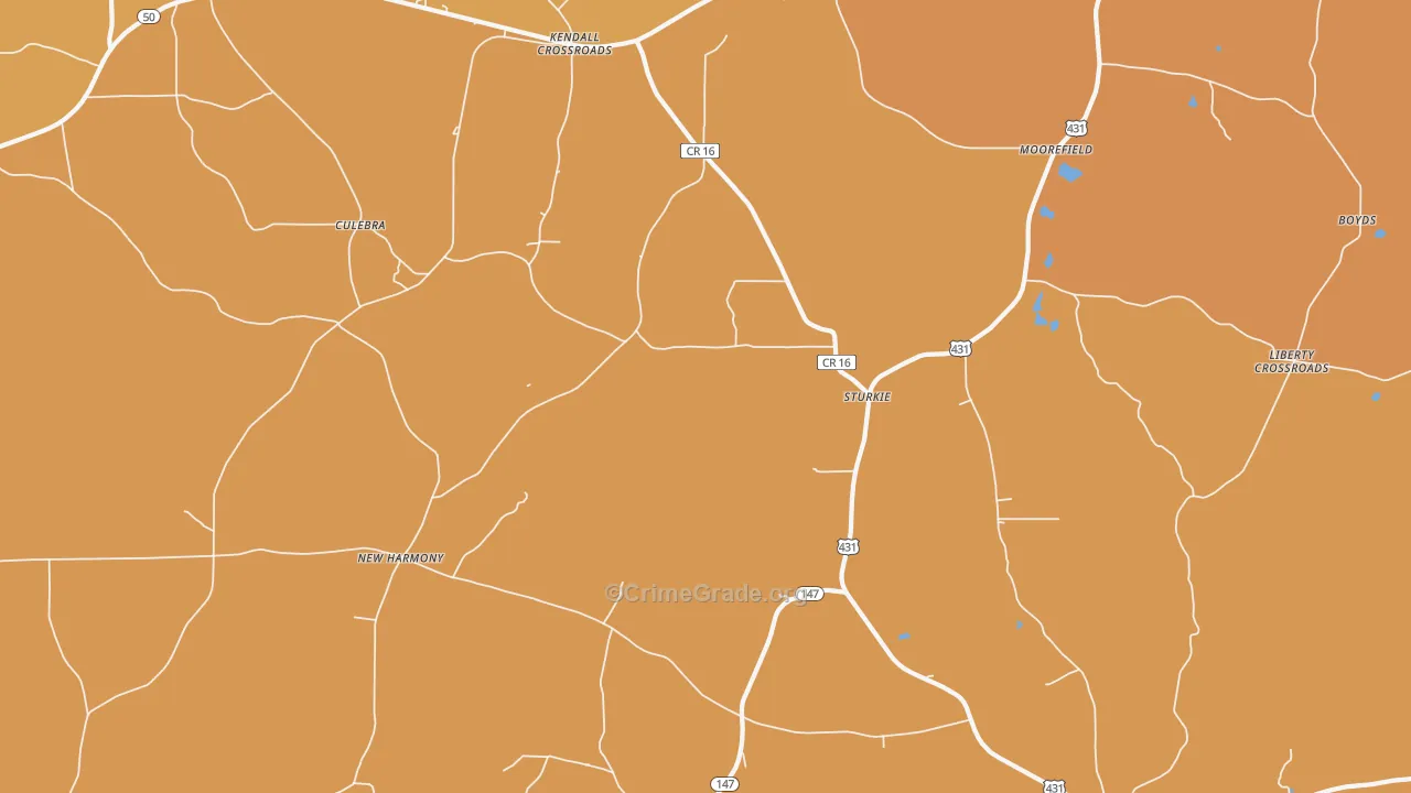 Sturkie, AL Map of Theft Rates