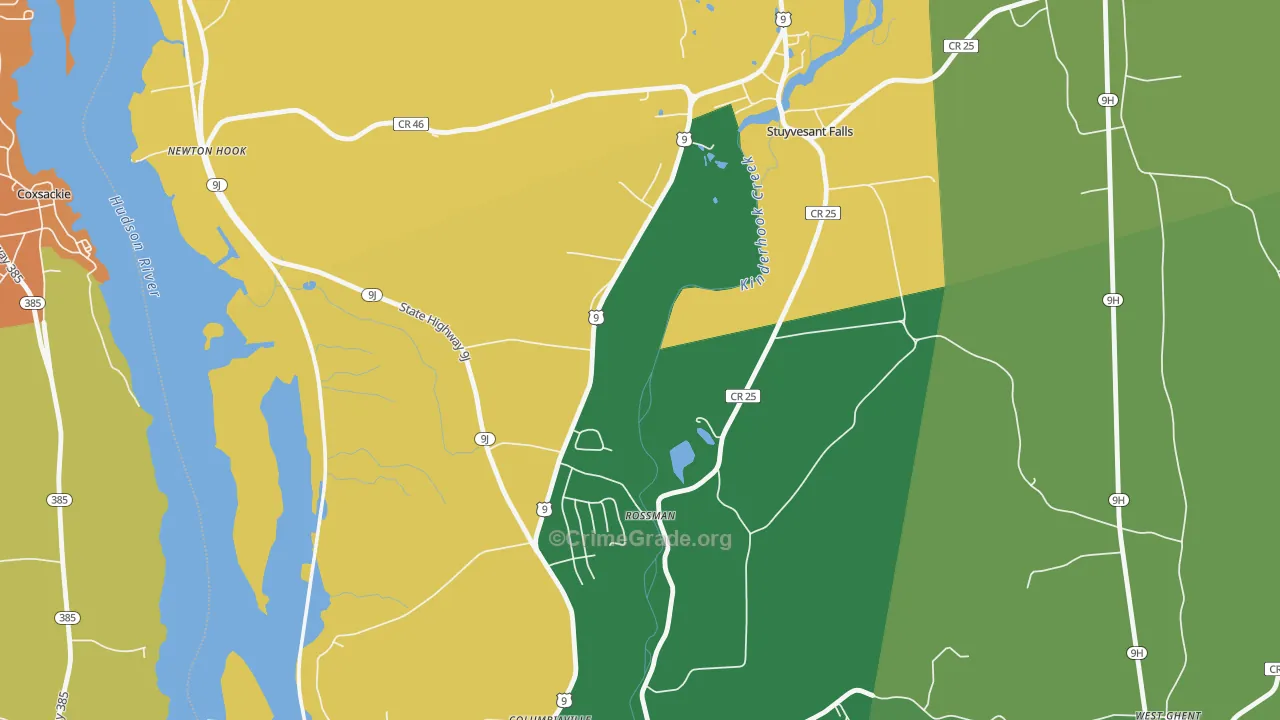 Stuyvesant Falls, NY Map of Theft Rates
