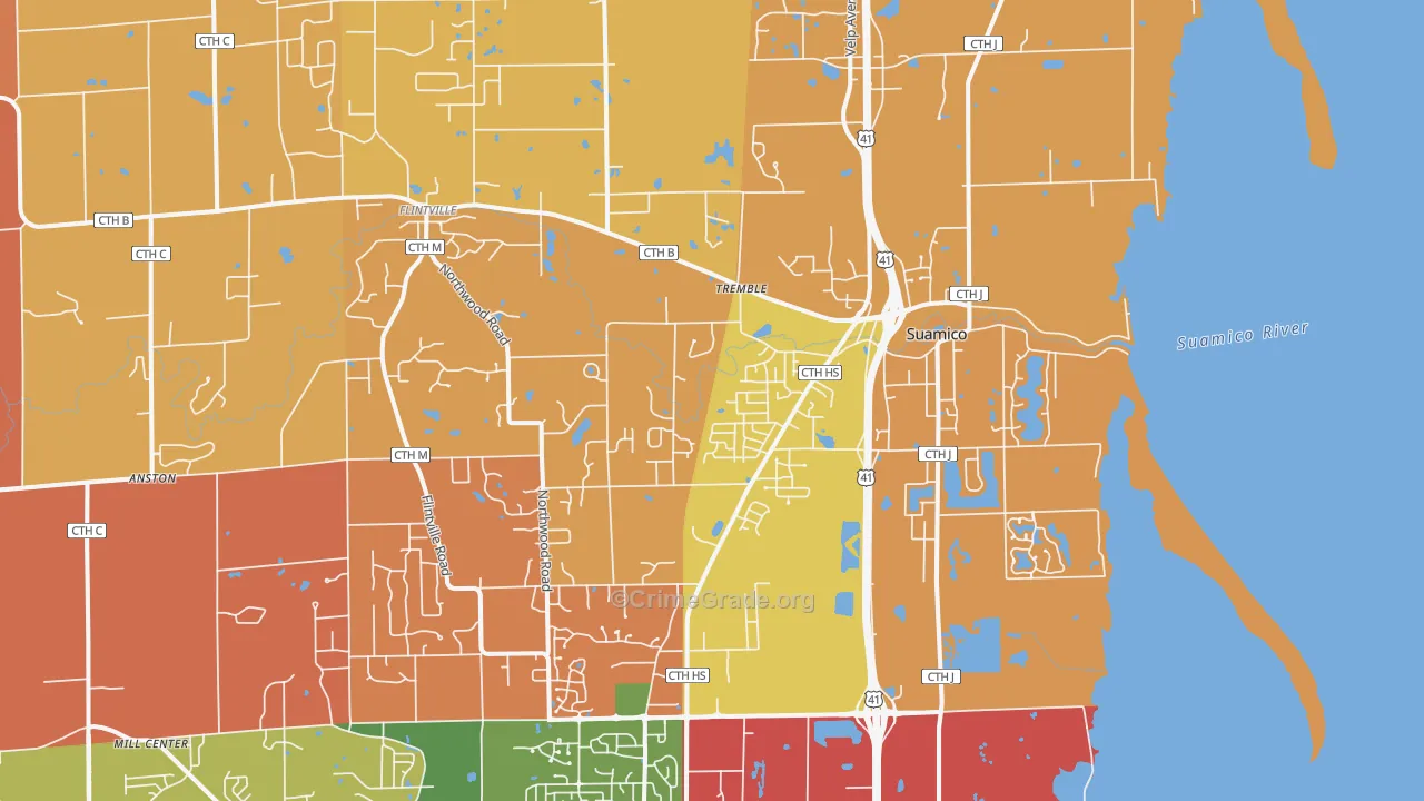 Suamico, WI Map of Theft Rates