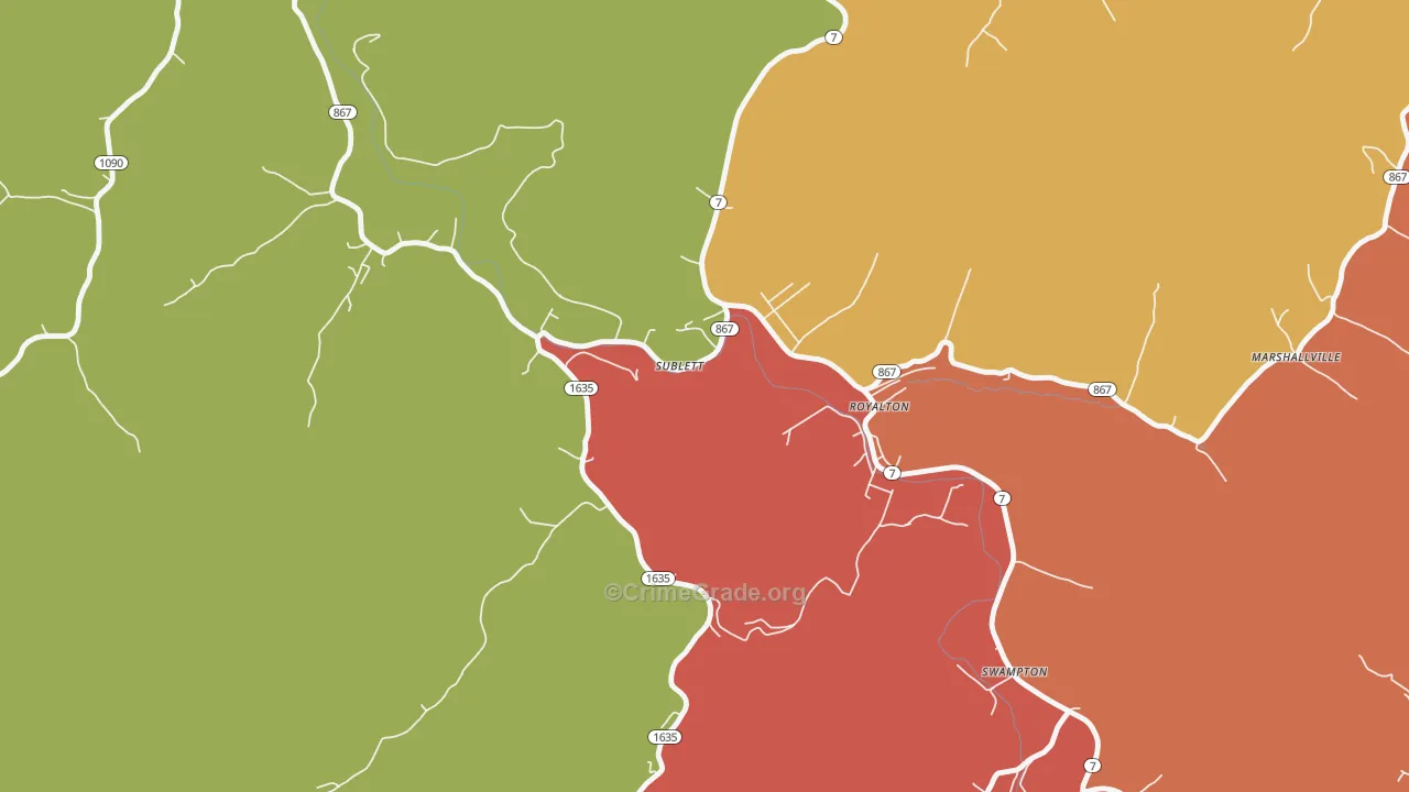 Sublett, KY Map of Theft Rates