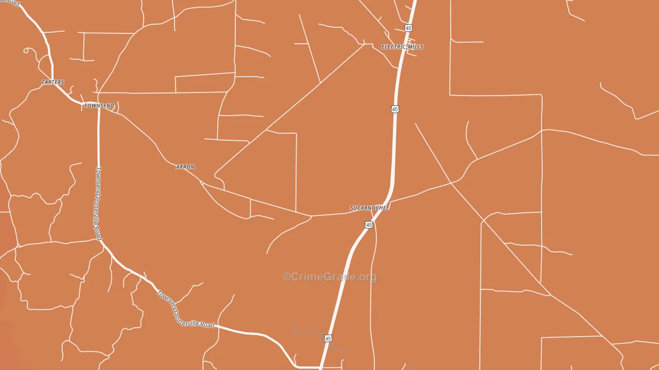 Sucarnoochee, MS Map of Theft Rates