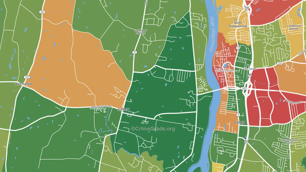 Suffield, CT Map of Theft Rates