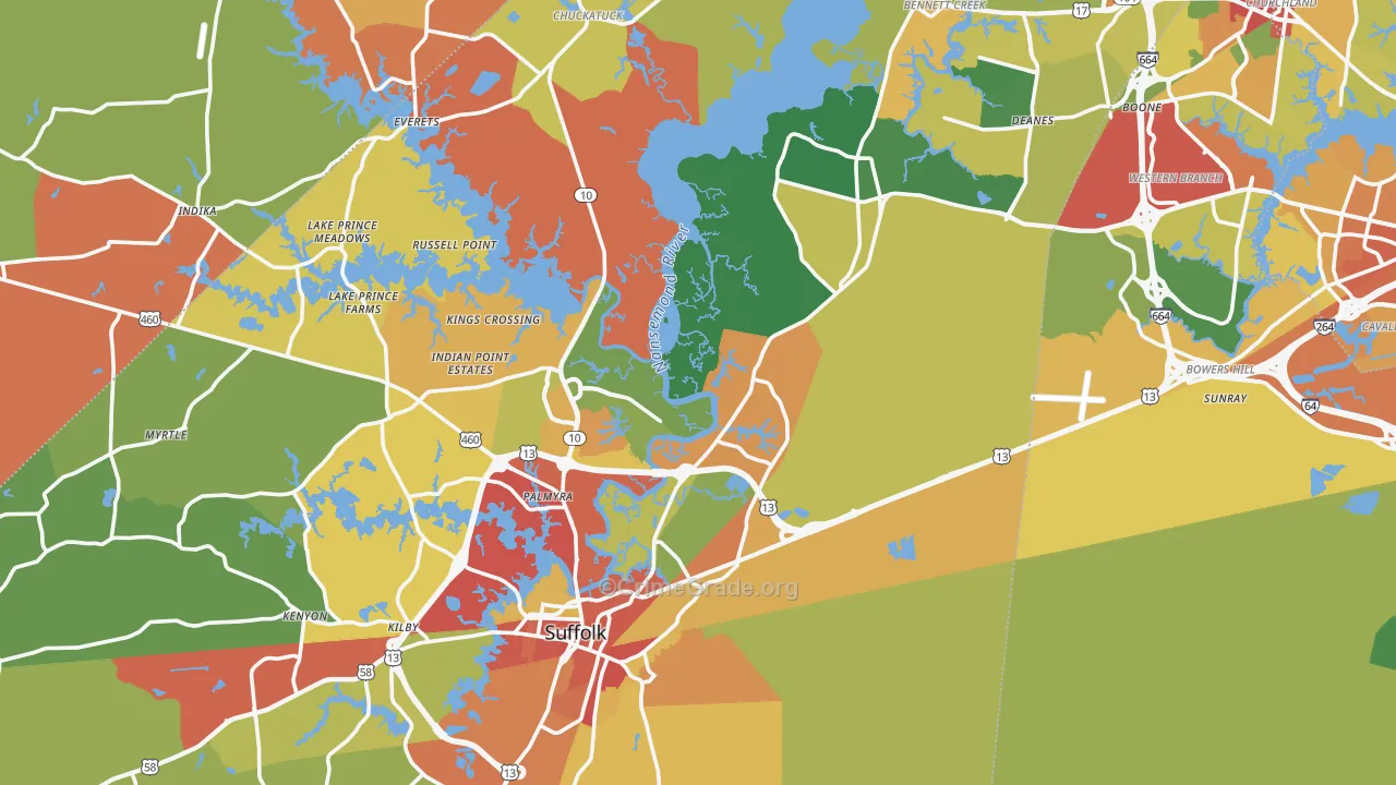 Suffolk City, VA Map of Theft Rates