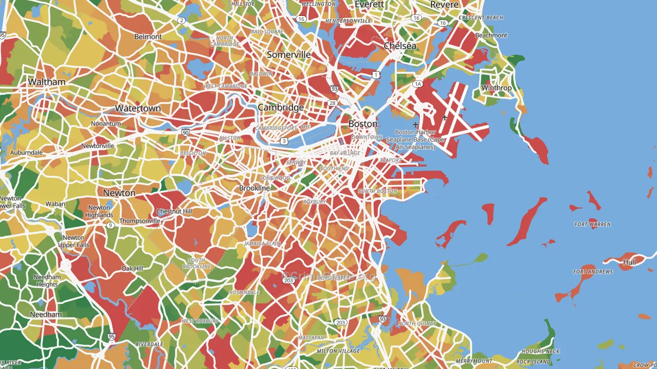Suffolk County, MA Map of Theft Rates