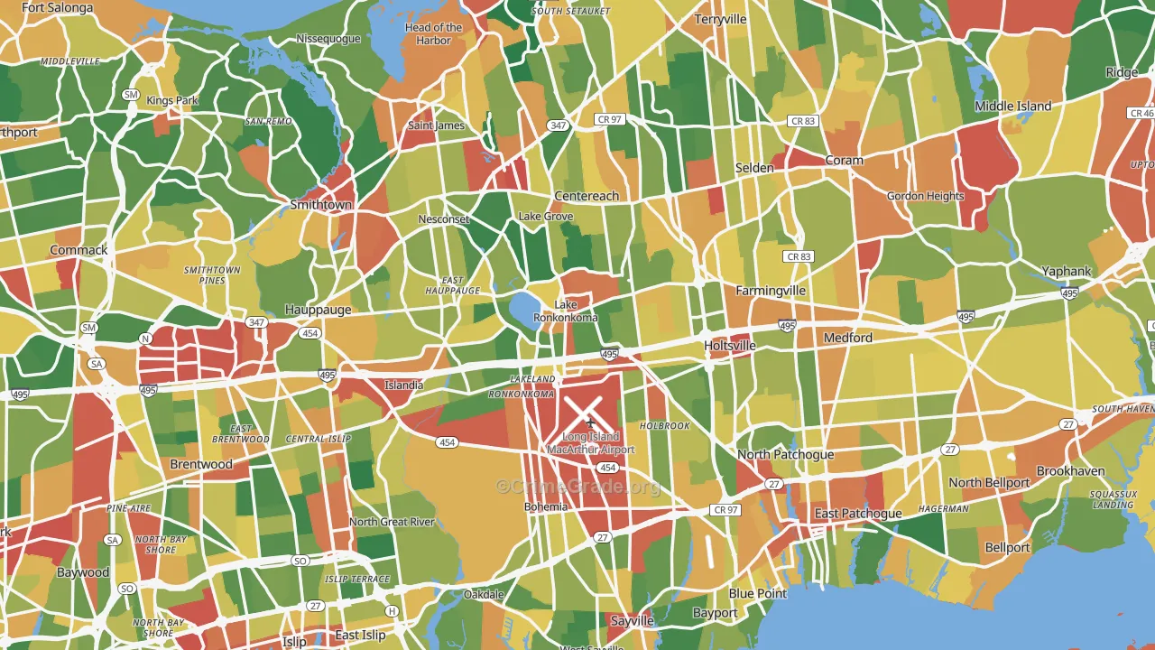 Suffolk County, NY Map of Theft Rates