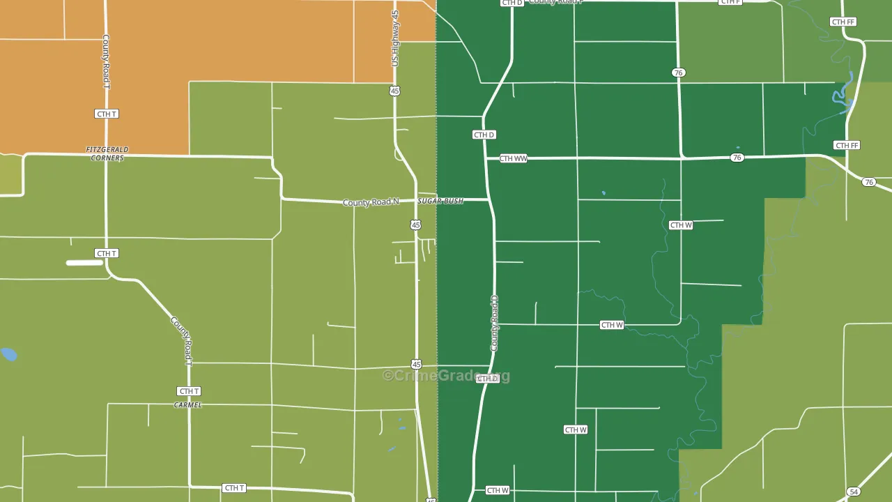 Sugar Bush, WI Map of Theft Rates