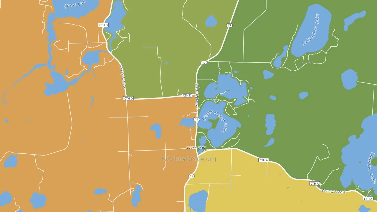 Sugar Camp, WI Map of Theft Rates
