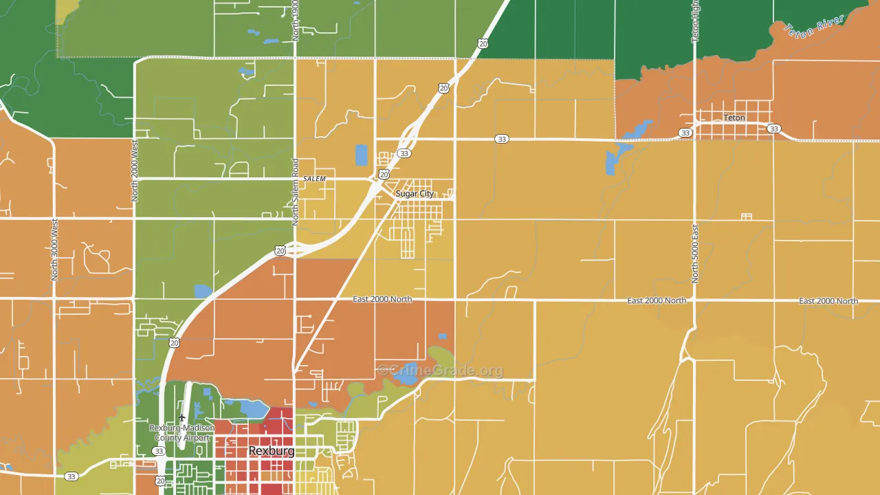 Sugar City, ID Map of Theft Rates