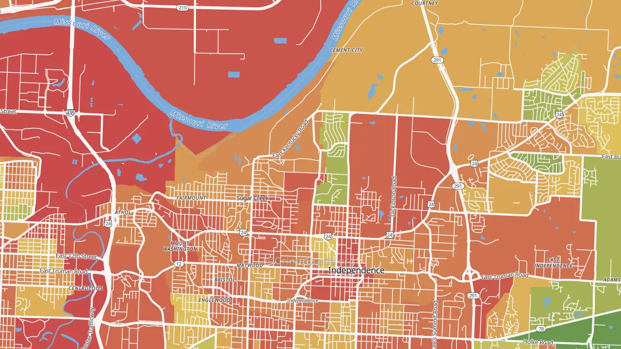Sugar Creek, MO Map of Theft Rates