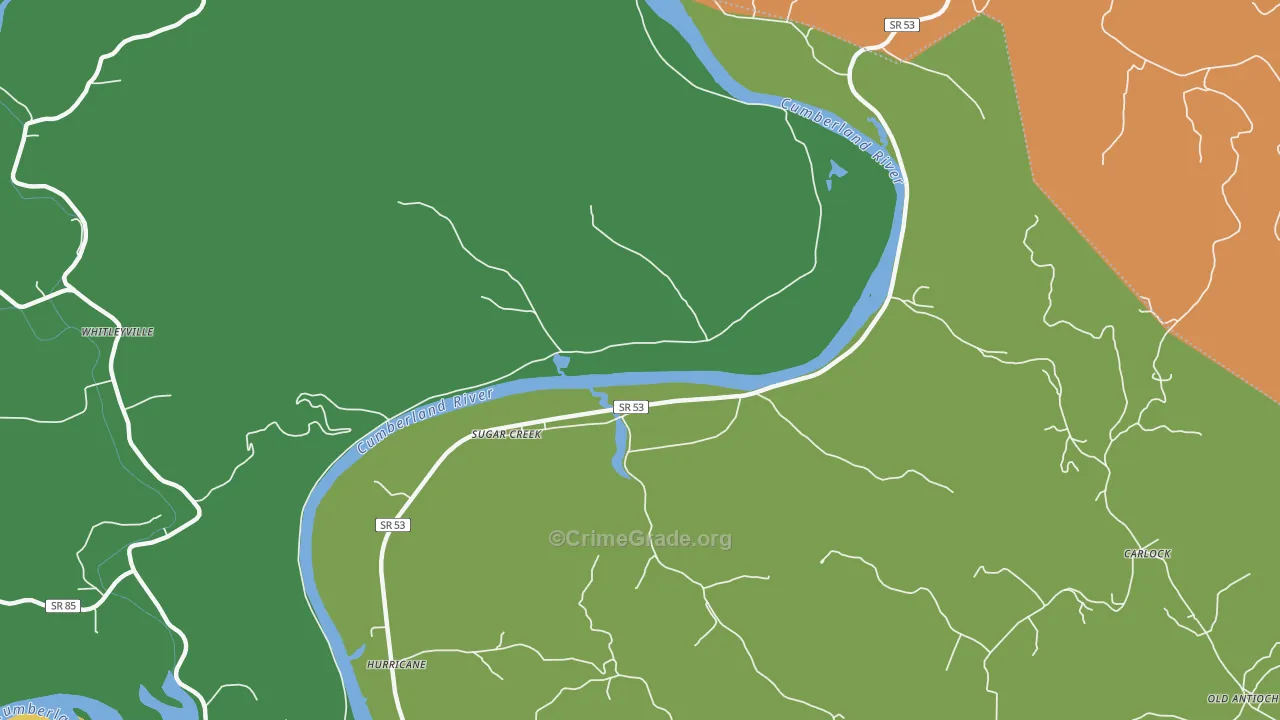 Sugar Creek, TN Map of Theft Rates
