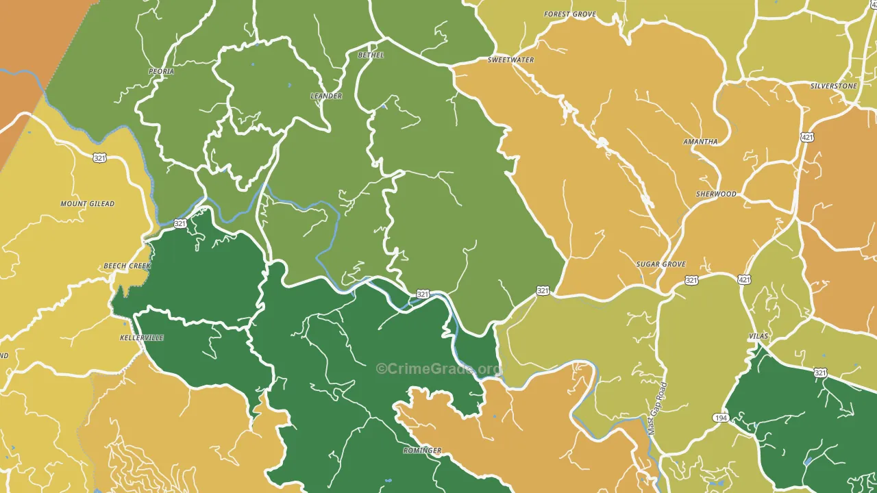 Sugar Grove, NC Map of Theft Rates
