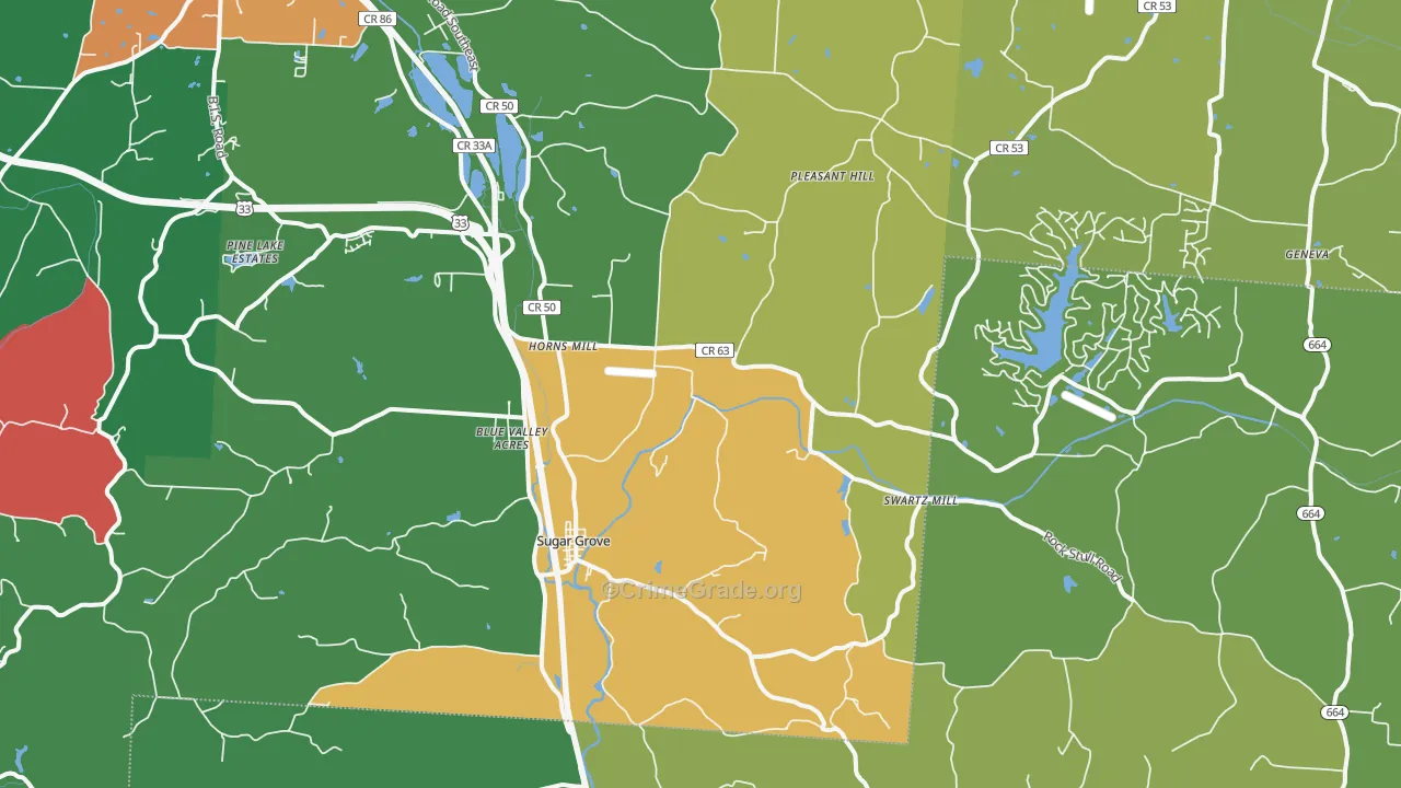 Sugar Grove, OH Map of Theft Rates