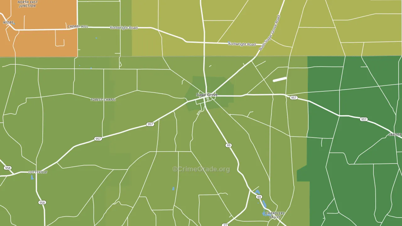 Sugar Grove, PA Map of Theft Rates
