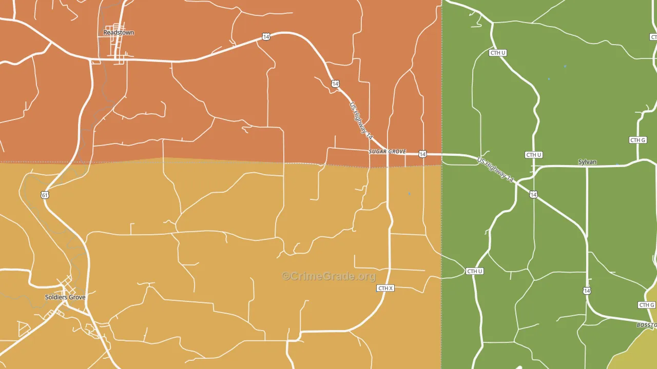 Sugar Grove, WI Map of Theft Rates