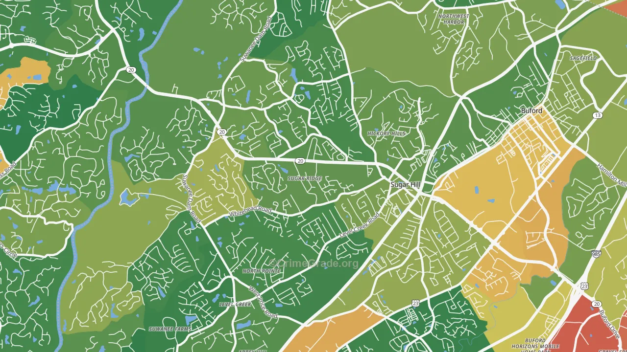 Sugar Hill, GA Map of Theft Rates