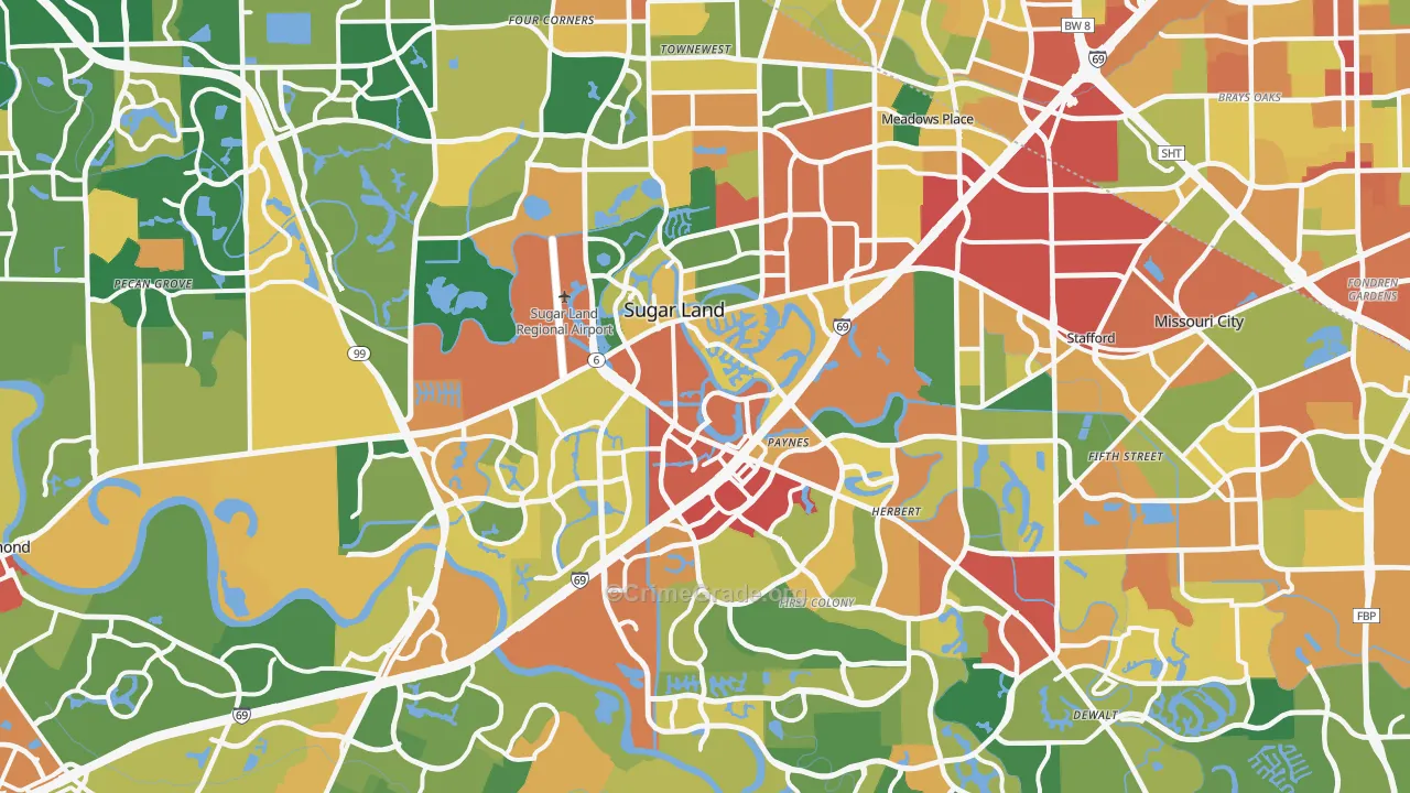 Sugar Land, TX Map of Theft Rates