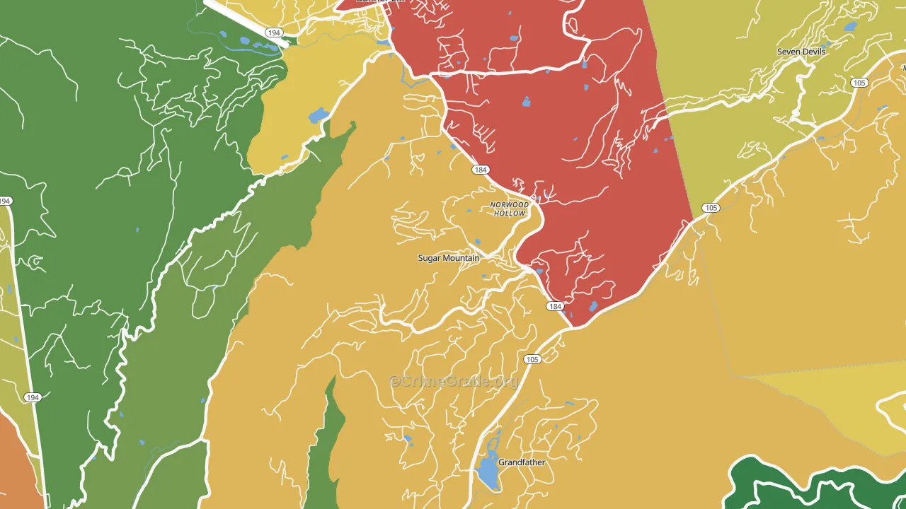 Sugar Mountain, NC Map of Theft Rates